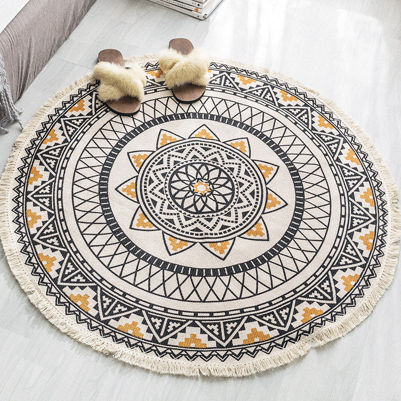 Avtoit | Multicolored, tribal patterned rug made of cotton blend, ethnic rug, easy to care for, hand-woven rug with tassels for the bedroom