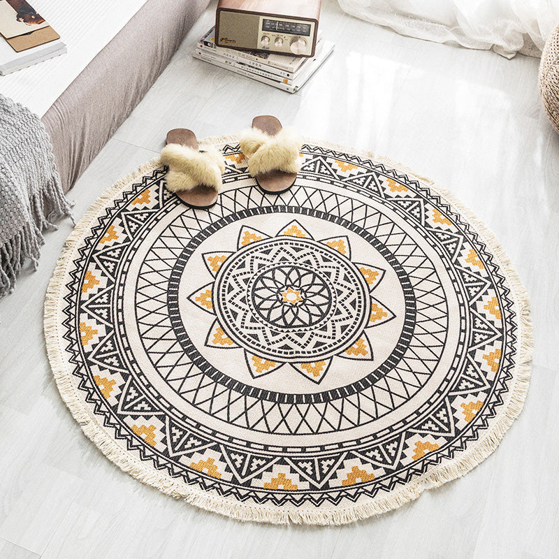 Avtoit | Multicolored, tribal patterned rug made of cotton blend, ethnic rug, easy to care for, hand-woven rug with tassels for the bedroom