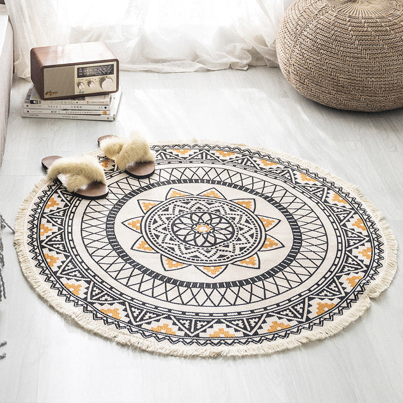 Avtoit | Multicolored, tribal patterned rug made of cotton blend, ethnic rug, easy to care for, hand-woven rug with tassels for the bedroom