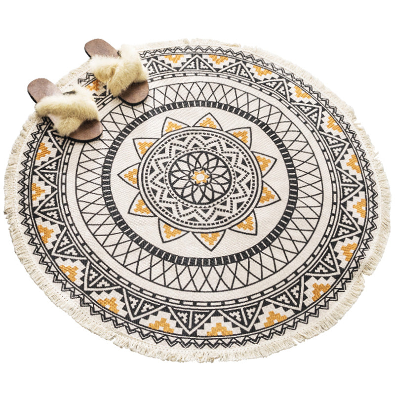 Avtoit | Multicolored, tribal patterned rug made of cotton blend, ethnic rug, easy to care for, hand-woven rug with tassels for the bedroom