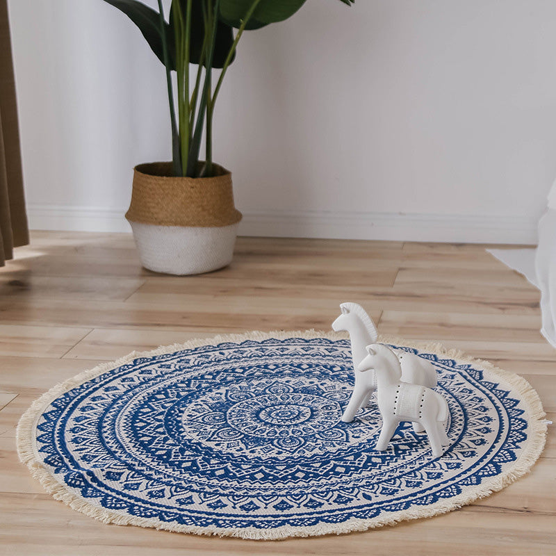 Avtoit | Moroccan Living Room Rug Multicolored Tribal Totem Print Rug Cotton Blend Machine Washable Rug with Fringe