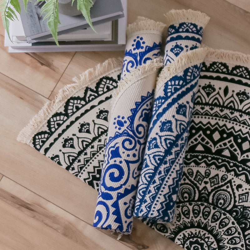 Avtoit | Moroccan Living Room Rug Multicolored Tribal Totem Print Rug Cotton Blend Machine Washable Rug with Fringe