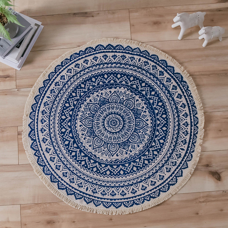Avtoit | Moroccan Living Room Rug Multicolored Tribal Totem Print Rug Cotton Blend Machine Washable Rug with Fringe
