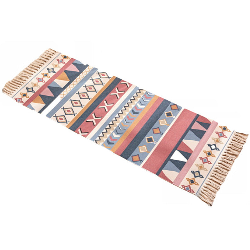 Avtoit | Nostalgia Tribal Pattern Rug Multicolored Synthetic Area Rug Pet-Friendly Easy Care Rug with Fringes for Bedroom