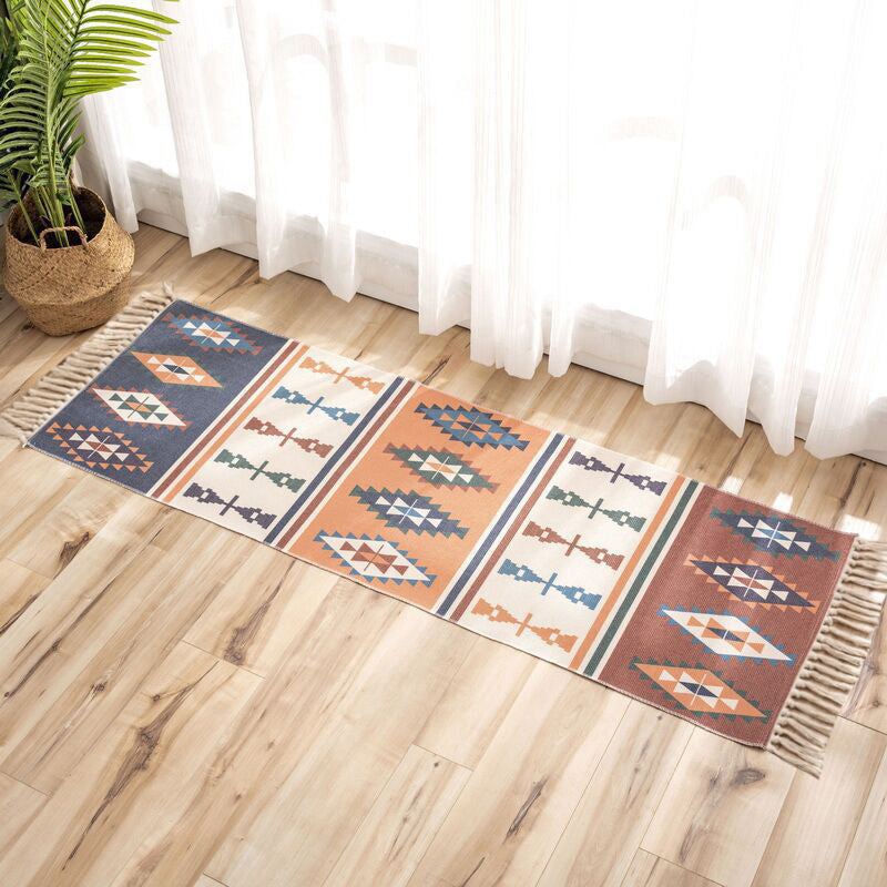 Avtoit | Nostalgia Tribal Pattern Rug Multicolored Synthetic Area Rug Pet-Friendly Easy Care Rug with Fringes for Bedroom