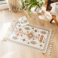 Avtoit | Moroccan Bedroom Rug Multicolored Tribal Symbols Rug Cotton Blend Pet Friendly Eco-Friendly Area Rug with Fringes