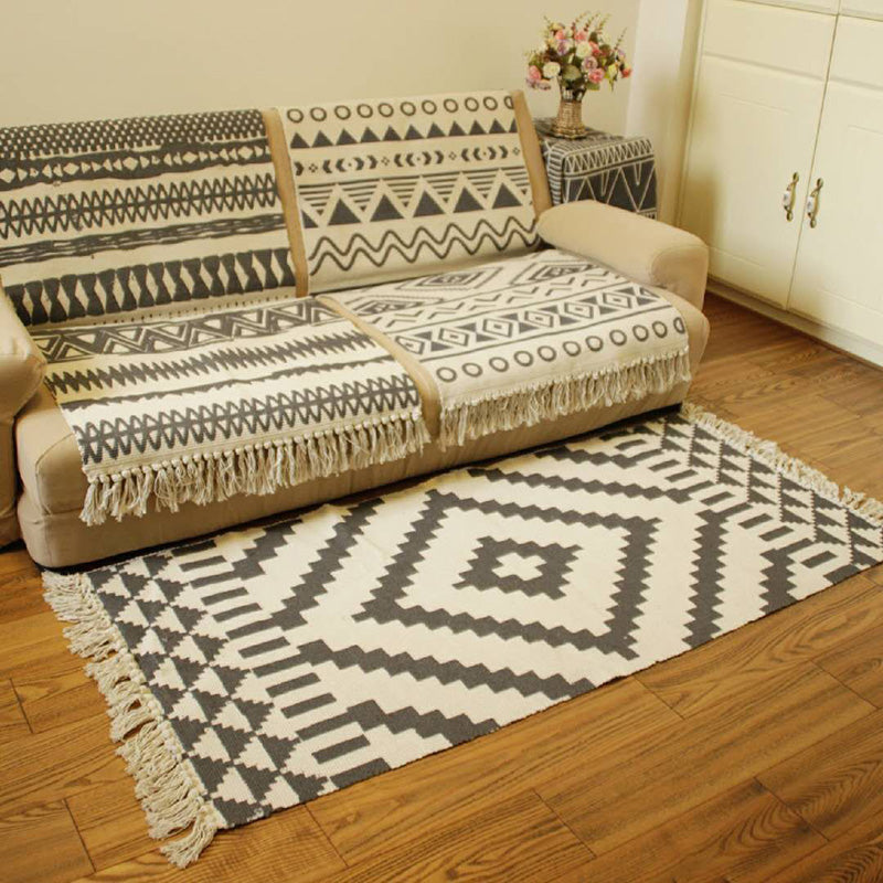 Avtoit | Western Bedroom Rug Multicolored Tribal Geo Rug Cotton Blend Easy Care Washable Area Rug with Fringe