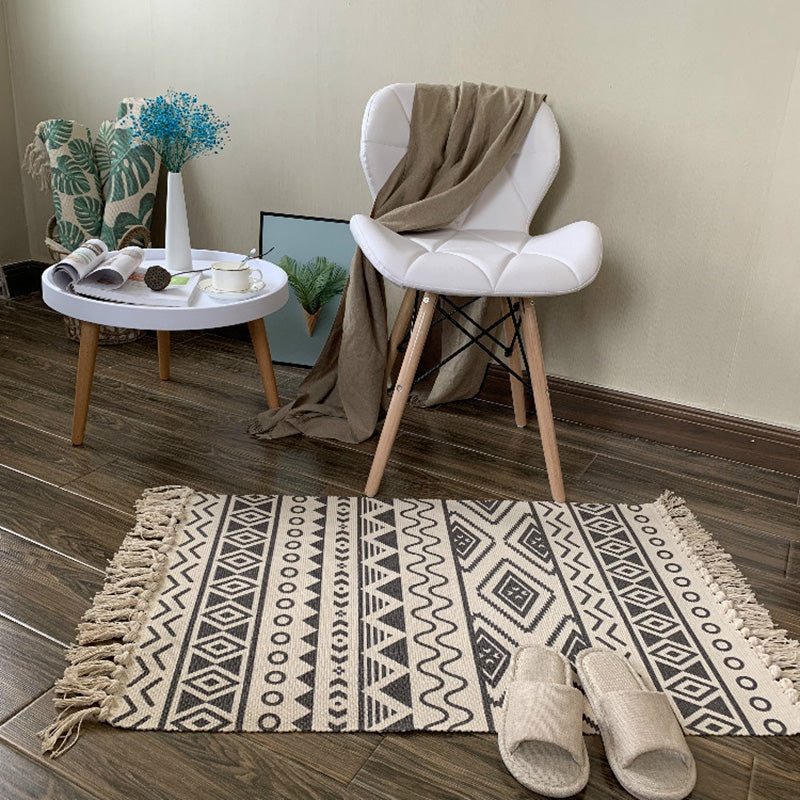 Avtoit | Western Bedroom Rug Multicolored Tribal Geo Rug Cotton Blend Easy Care Washable Area Rug with Fringe