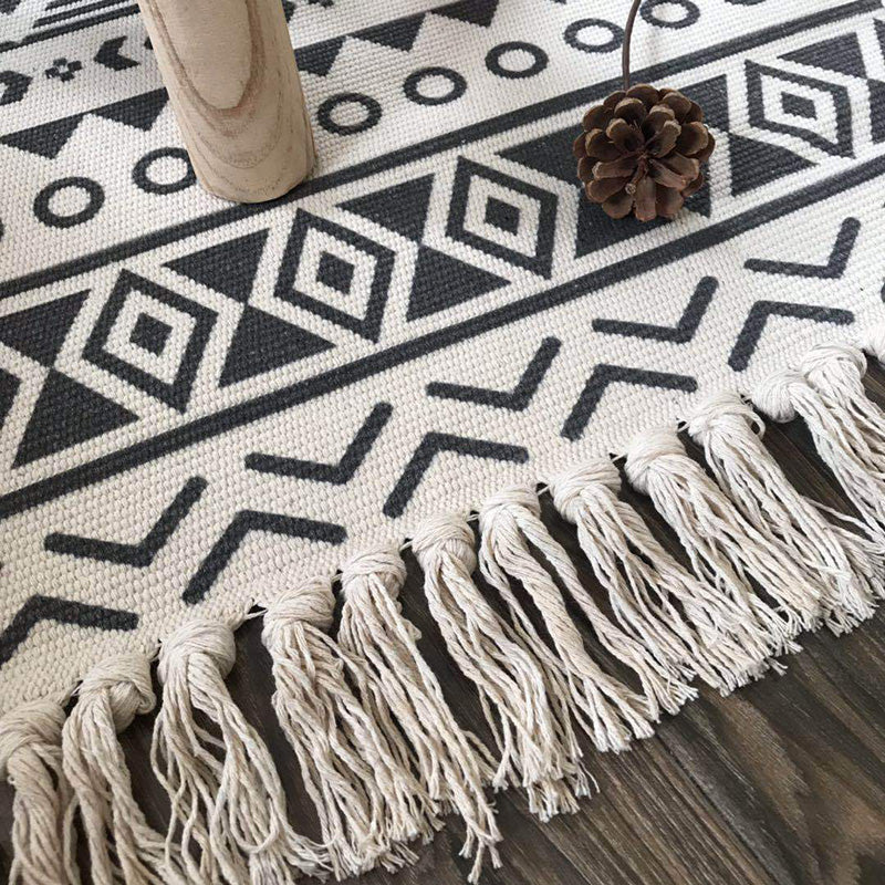 Avtoit | Western Bedroom Rug Multicolored Tribal Geo Rug Cotton Blend Easy Care Washable Area Rug with Fringe