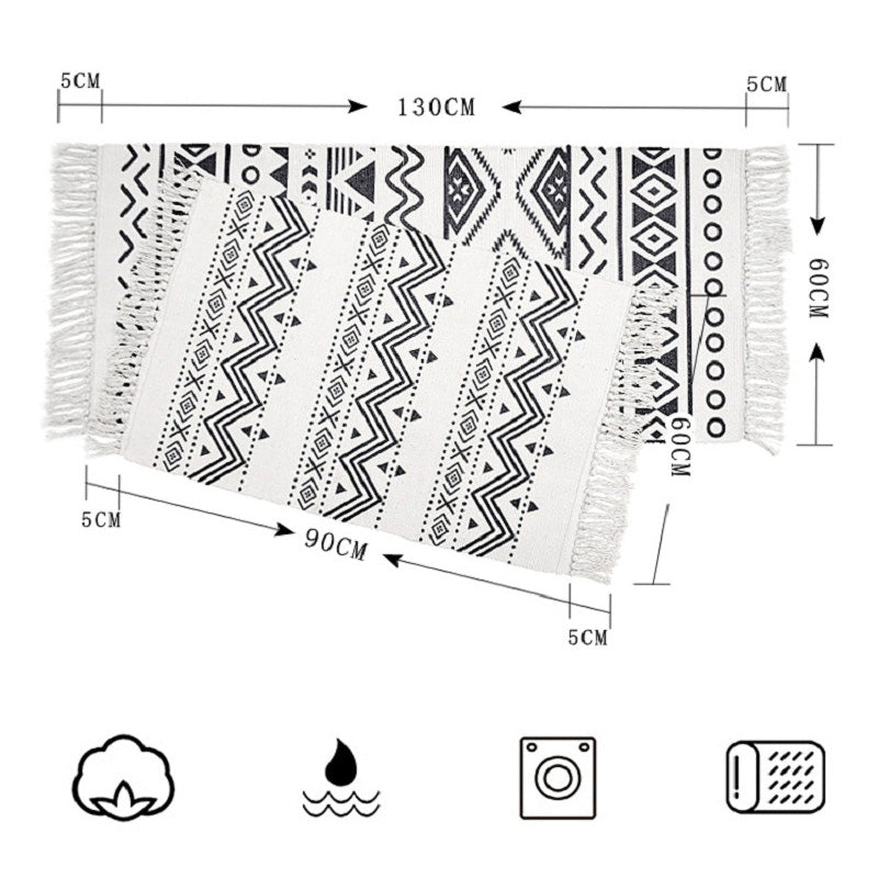 Avtoit | Western Bedroom Rug Multicolored Tribal Geo Rug Cotton Blend Easy Care Washable Area Rug with Fringe
