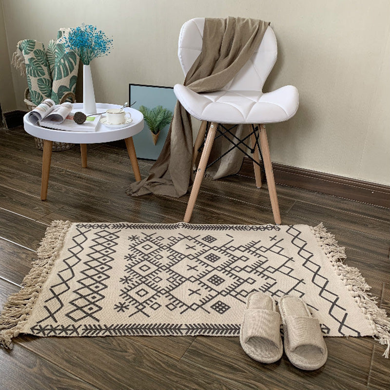Avtoit | Western Bedroom Rug Multicolored Tribal Geo Rug Cotton Blend Easy Care Washable Area Rug with Fringe