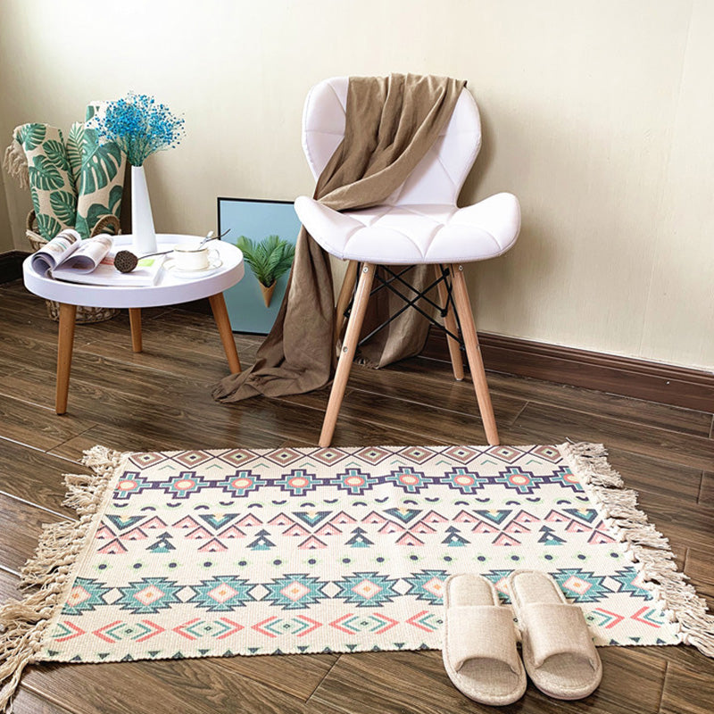 Avtoit | Western Bedroom Rug Multicolored Tribal Geo Rug Cotton Blend Easy Care Washable Area Rug with Fringe
