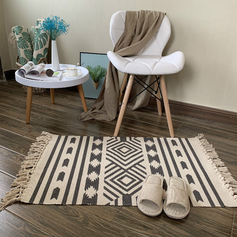 Avtoit | Western Bedroom Rug Multicolored Tribal Geo Rug Cotton Blend Easy Care Washable Area Rug with Fringe