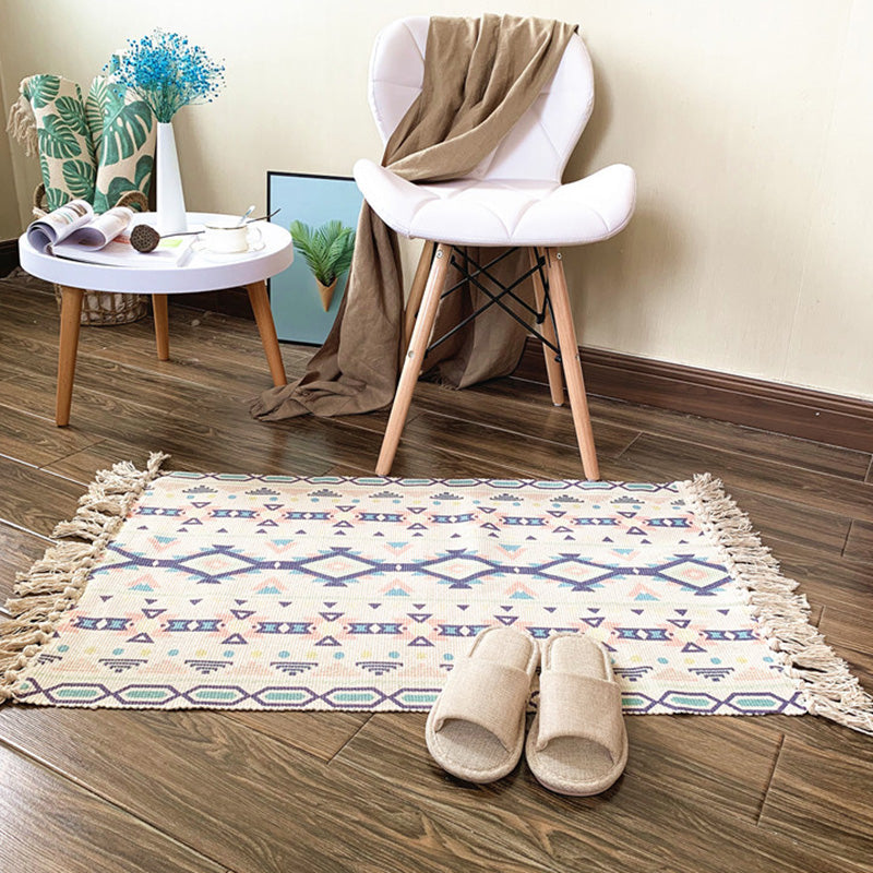 Avtoit | Western Bedroom Rug Multicolored Tribal Geo Rug Cotton Blend Easy Care Washable Area Rug with Fringe