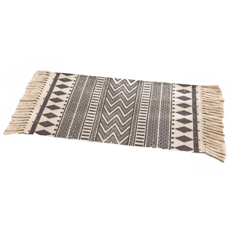 Avtoit | Classic geometric printed rug Multicolored cotton blend rug easy to maintain washable rug with fringes for the bedroom