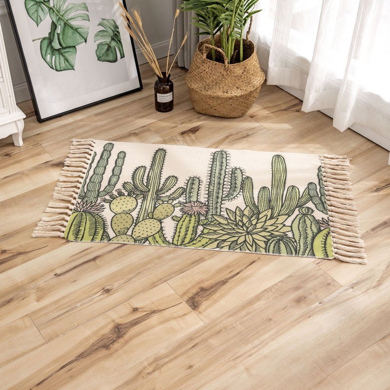 Avtoit | Classic geometric printed rug Multicolored cotton blend rug easy to maintain washable rug with fringes for the bedroom
