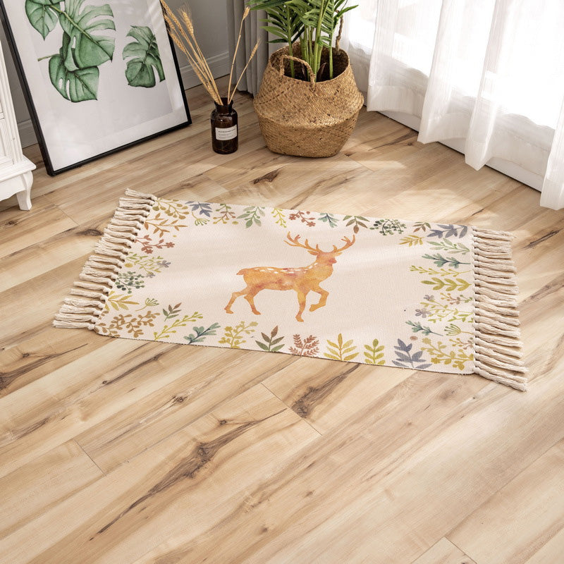 Avtoit | Classic geometric printed rug Multicolored cotton blend rug easy to maintain washable rug with fringes for the bedroom