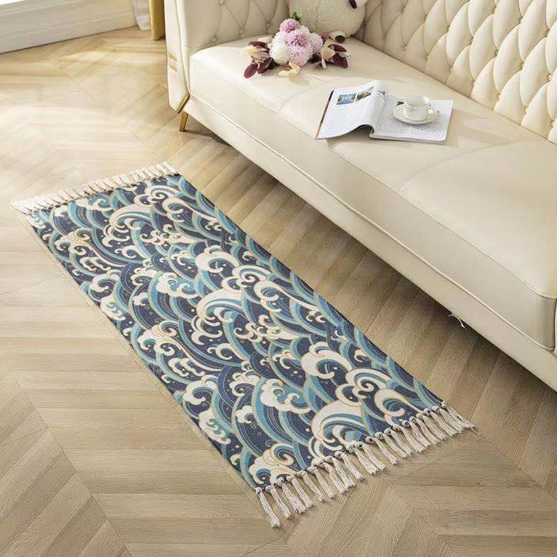 Avtoit | Classic geometric printed rug Multicolored cotton blend rug easy to maintain washable rug with fringes for the bedroom