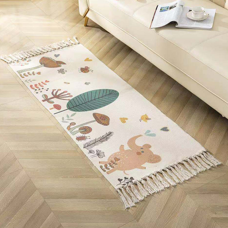 Avtoit | Classic geometric printed rug Multicolored cotton blend rug easy to maintain washable rug with fringes for the bedroom
