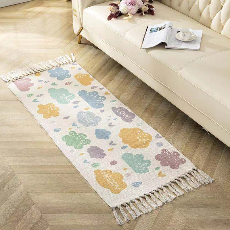 Avtoit | Classic geometric printed rug Multicolored cotton blend rug easy to maintain washable rug with fringes for the bedroom