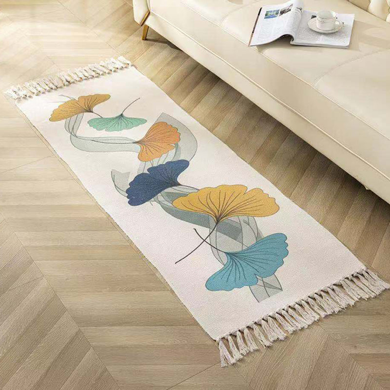 Avtoit | Classic geometric printed rug Multicolored cotton blend rug easy to maintain washable rug with fringes for the bedroom