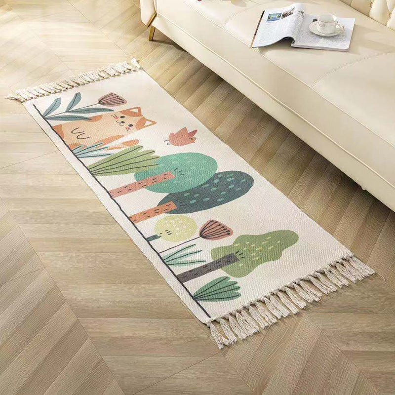 Avtoit | Classic geometric printed rug Multicolored cotton blend rug easy to maintain washable rug with fringes for the bedroom