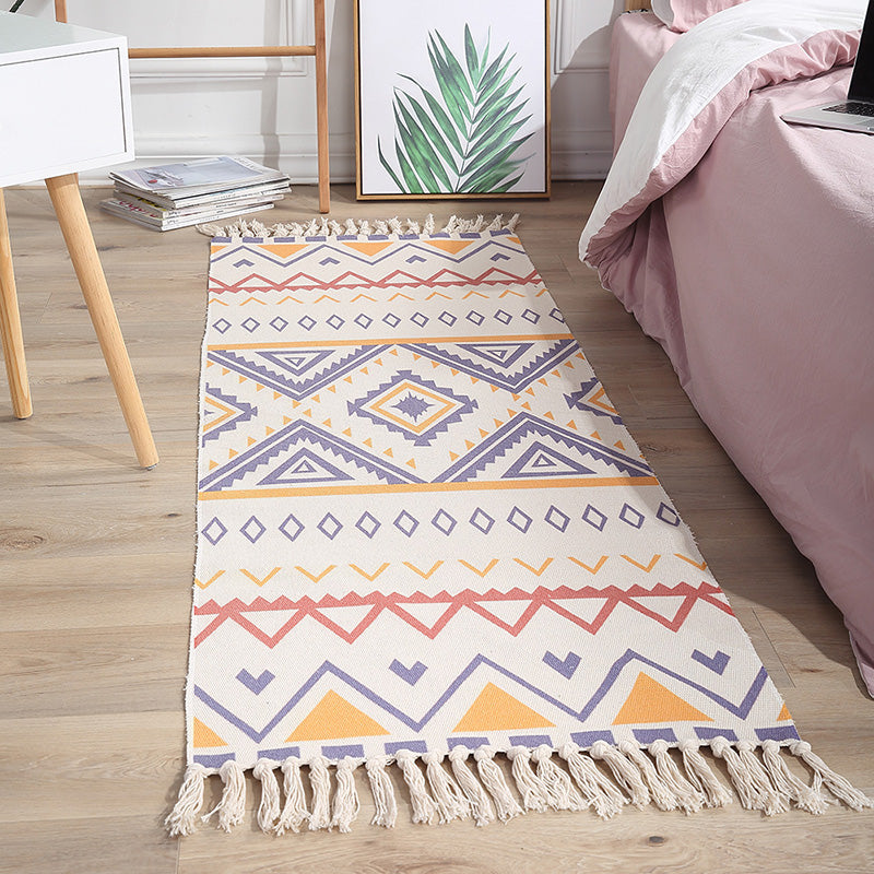 Avtoit | Americana Bedroom Rug Multicolored geometric print area rug machine washable easy care with fringes