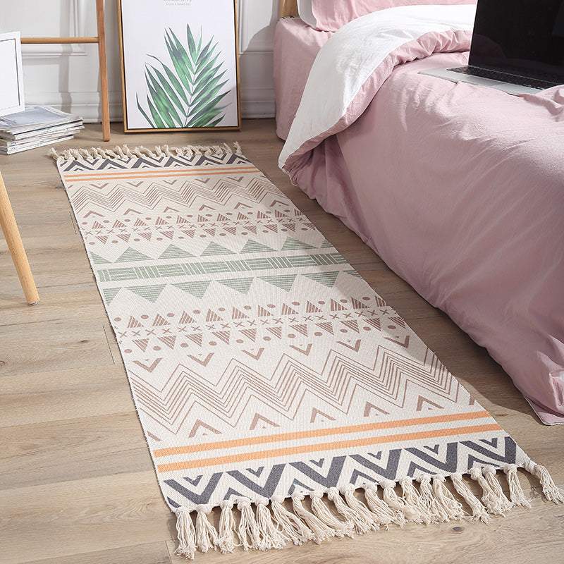 Avtoit | Americana Bedroom Rug Multicolored geometric print area rug machine washable easy care with fringes