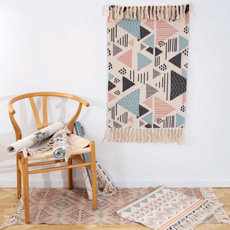 Avtoit | Americana Bedroom Rug Multicolored geometric print area rug machine washable easy care with fringes