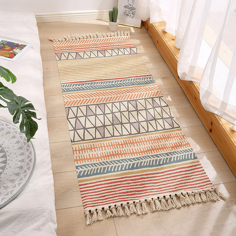 Avtoit | Americana Bedroom Rug Multicolored geometric print area rug machine washable easy care with fringes