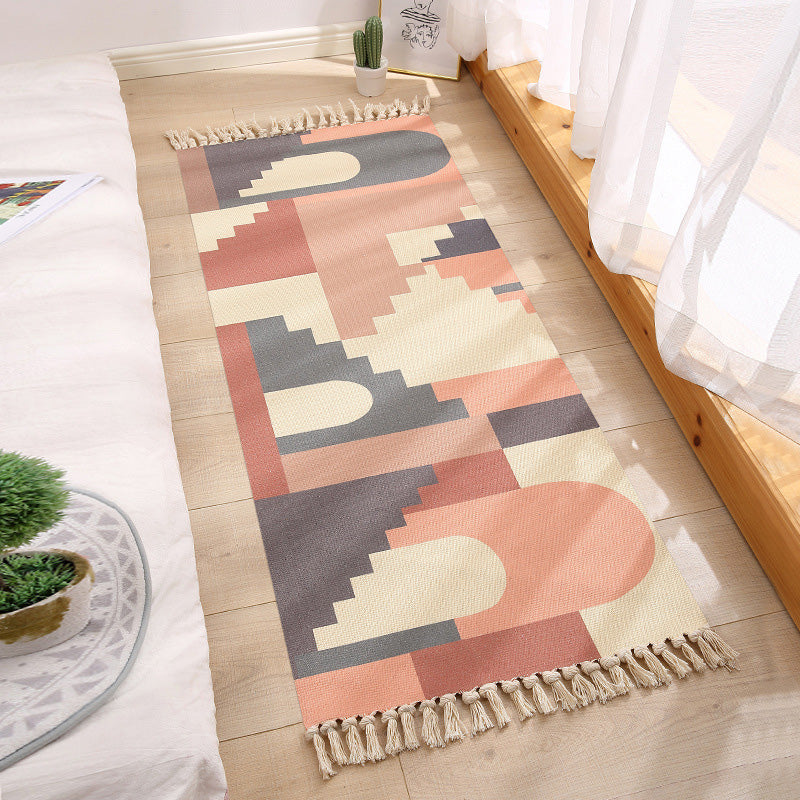 Avtoit | Americana Bedroom Rug Multicolored geometric print area rug machine washable easy care with fringes