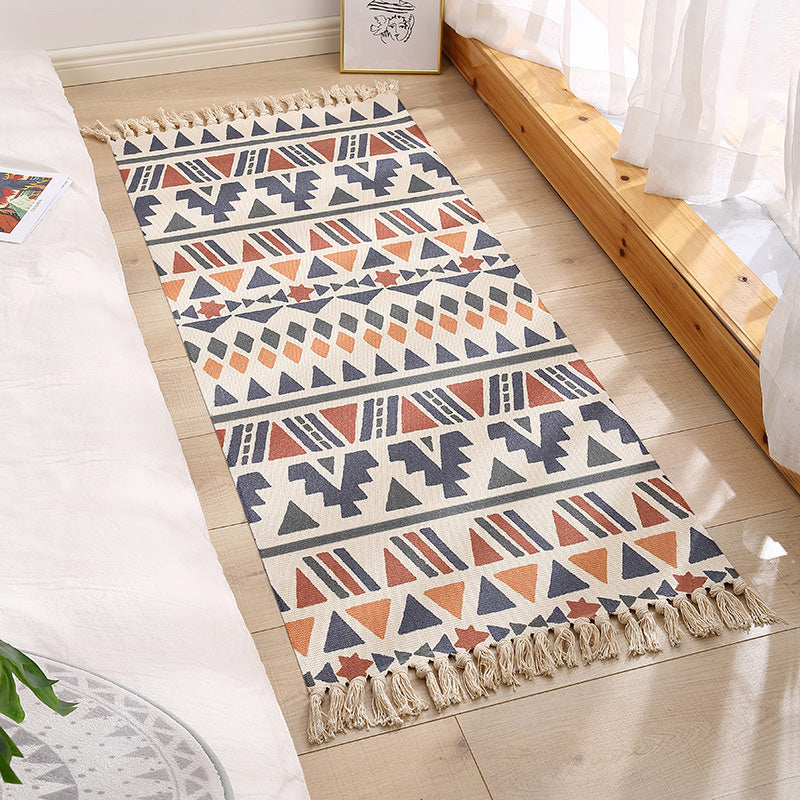 Avtoit | Americana Bedroom Rug Multicolored geometric print area rug machine washable easy care with fringes