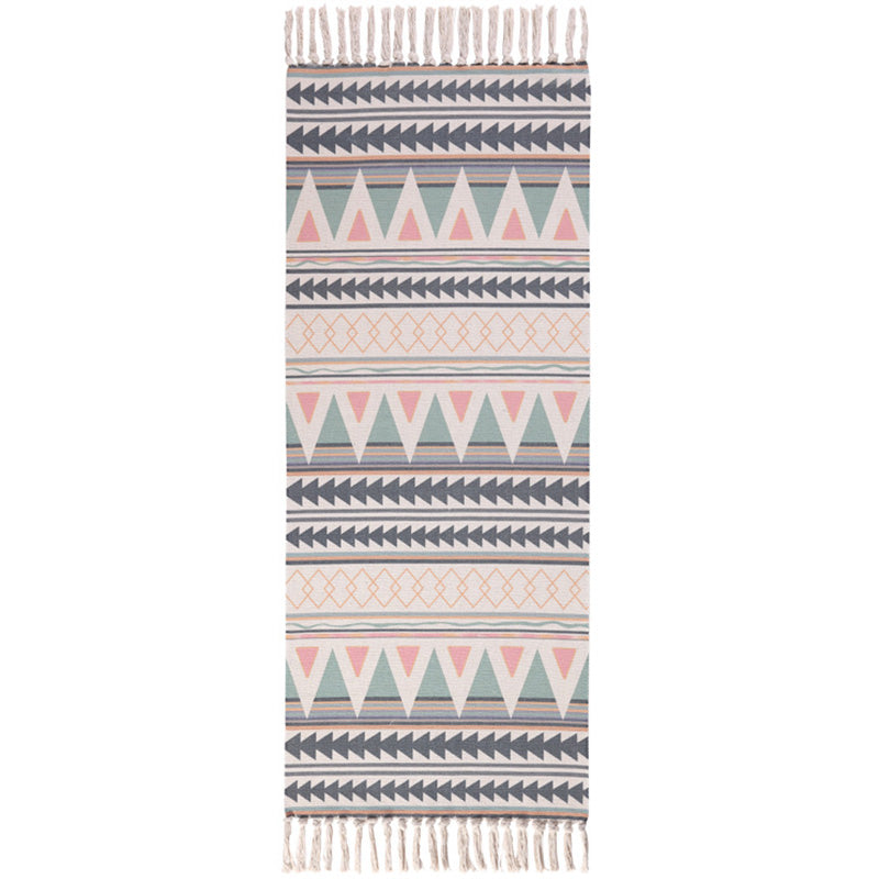 Avtoit | Americana Bedroom Rug Multicolored geometric print area rug machine washable easy care with fringes