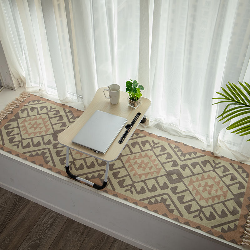 Avtoit | Moroccan Rug Multicolored Tribe Totem Rug Cotton Blend Washable Handcrafted Rug with Fringes