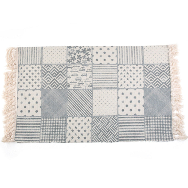 Avtoit | Retro Bedroom Rug Multicolored Geometric Print Area Rug Fabric Machine Washable Carpet with Fringe