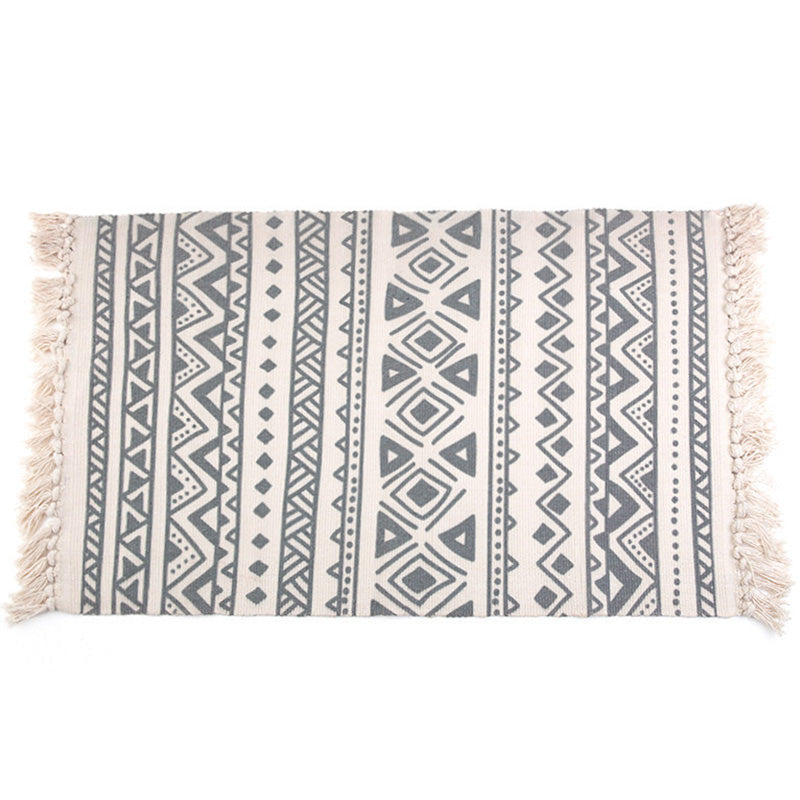 Avtoit | Retro Bedroom Rug Multicolored Geometric Print Area Rug Fabric Machine Washable Carpet with Fringe