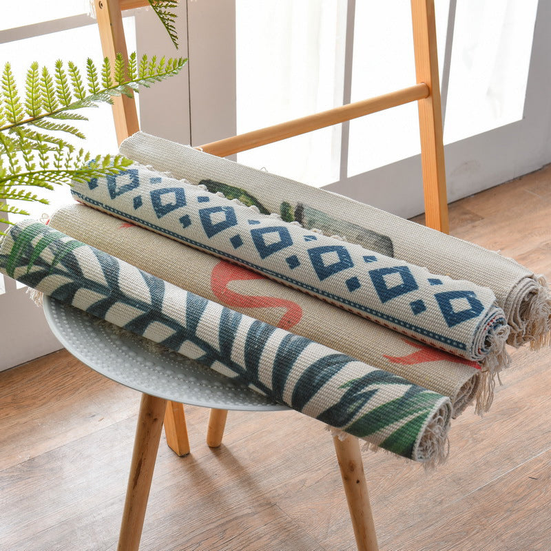 Avtoit | Western Bedroom Carpet Multicolored geometric print rug cotton blend machine washable easy care with fringes