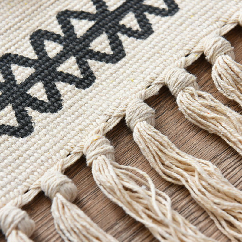 Avtoit | Western Bedroom Carpet Multicolored geometric print rug cotton blend machine washable easy care with fringes