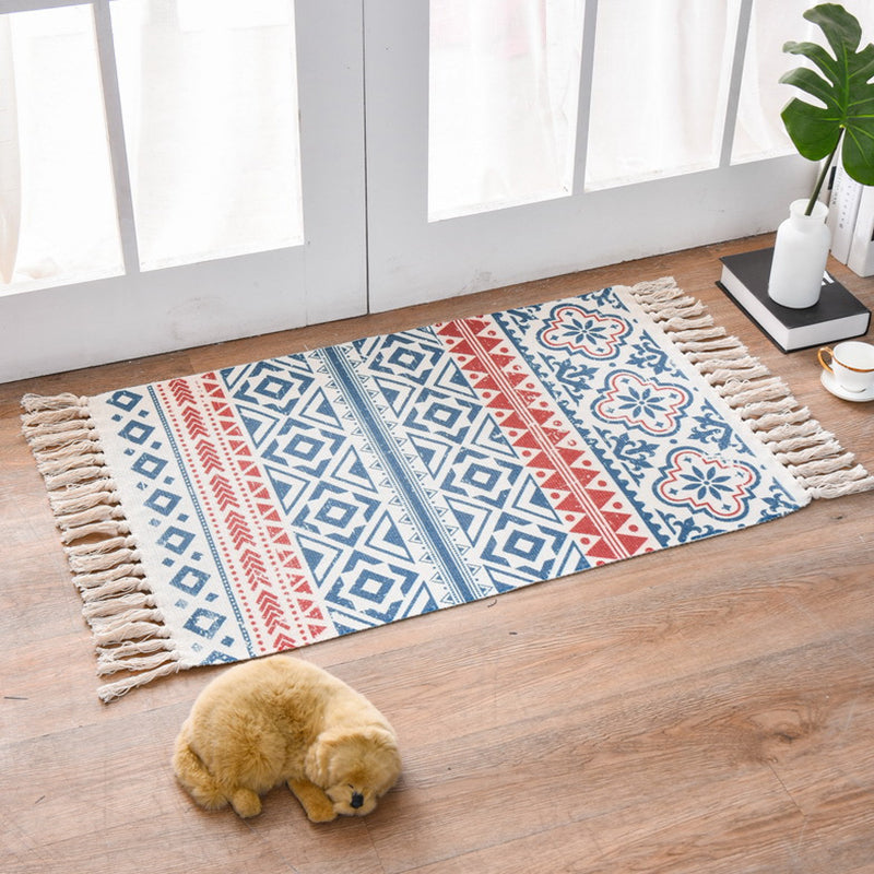 Avtoit | Western Bedroom Carpet Multicolored geometric print rug cotton blend machine washable easy care with fringes