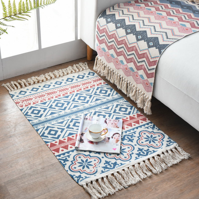 Avtoit | Western Bedroom Carpet Multicolored geometric print rug cotton blend machine washable easy care with fringes