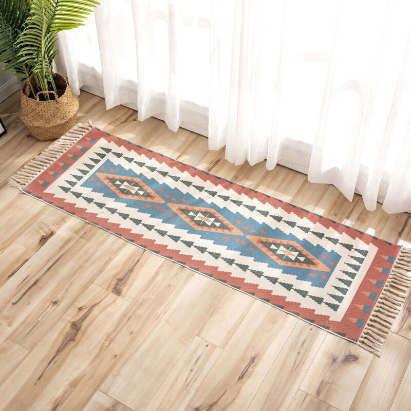 Avtoit | Nostalgia Tribal Pattern Rug Multicolored Synthetic Area Rug Pet-Friendly Easy Care Rug with Fringes for Bedroom