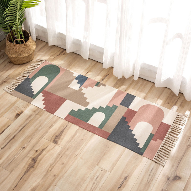 Avtoit | Nostalgia Tribal Pattern Rug Multicolored Synthetic Area Rug Pet-Friendly Easy Care Rug with Fringes for Bedroom
