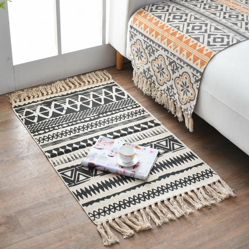 Avtoit | Western Bedroom Carpet Multicolored geometric print rug cotton blend machine washable easy care with fringes