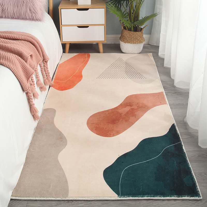 Avtoit | Relaxing abstract printed rug multicolored lambswool rug non-slip backing pet-friendly washable rug for rooms