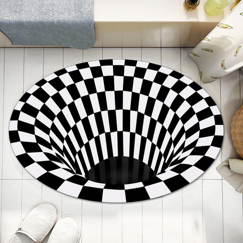 Avtoit | Casual 3D Geo Rug Black-White Creative Area Rug Polyester Non-Slip Back Machine Washable Indoor Rug for Bathroom