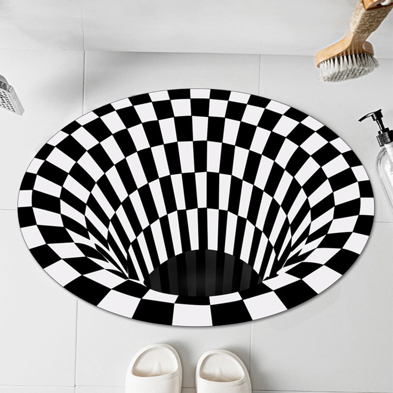 Avtoit | Casual 3D Geo Rug Black-White Creative Area Rug Polyester Non-Slip Back Machine Washable Indoor Rug for Bathroom