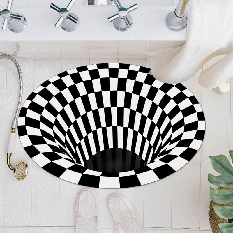 Avtoit | Casual 3D Geo Rug Black-White Creative Area Rug Polyester Non-Slip Back Machine Washable Indoor Rug for Bathroom