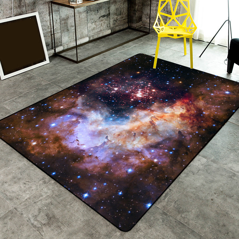 Avtoit | Soothing Children's Rug Multicolor 3D Starry Sky Pattern Rug Polypropylene Non-Slip Machine Washable Rug