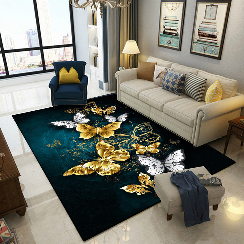 Avtoit | New Butterfly Pattern Rug Multicolored Polyester Rug Non-slip Underlay Machine Washable Indoor Rug for Living Room
