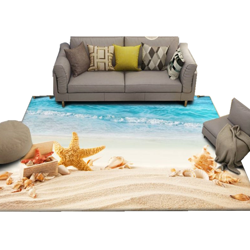 Avtoit | Modern Beach Print Rug Multicolor Polyester Area Rug Easy Care Machine Washable Living Room Rug for Children's Room